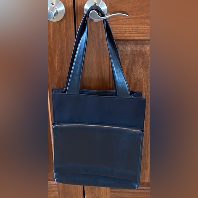 Hobo International Black Leather Nylon Front Flat Tote Bag Purse Y2k